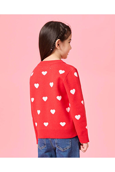 REDTAG Girls Red Hearts Print Sweater