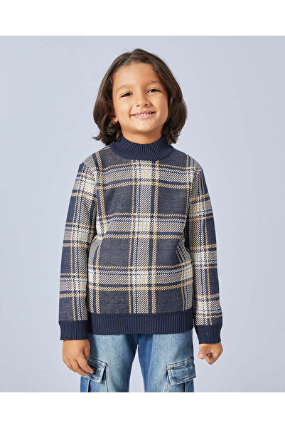 REDTAG سترة صوفية منقوشة باللون الأزرق البحري للأولاد