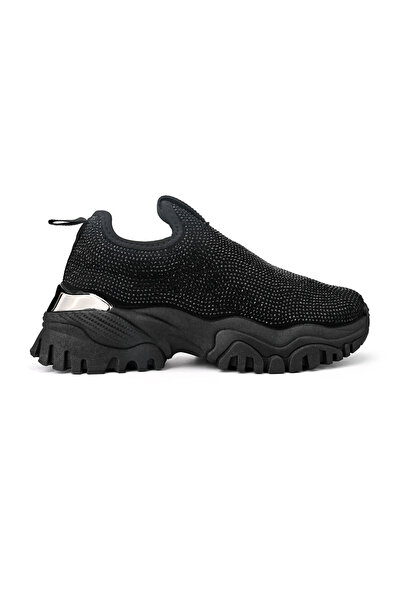 Tmall Pantofi sport pentru femei, cu material textil și pietre, TM1D1441, negri