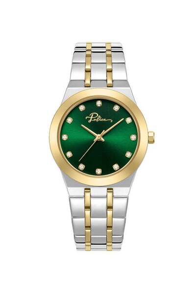 Police Allure Women's 32mm Two-Tone Watch - Green Sunray Enamel Dial, 12 Stones