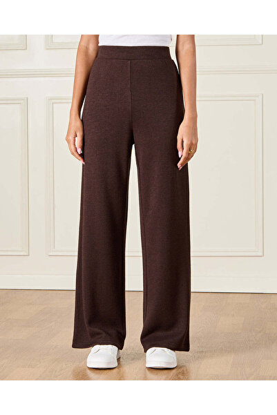 REDTAG Women Brown Knitted Wide Leg Trousers