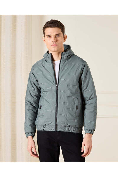 REDTAG Men Green Embellished Padded Jacket