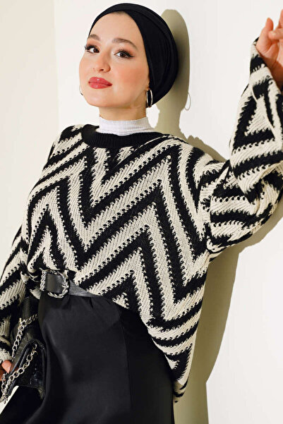 Blue Morpho Zigzag Patterned Knitwear Trend Skirt Top Sweater