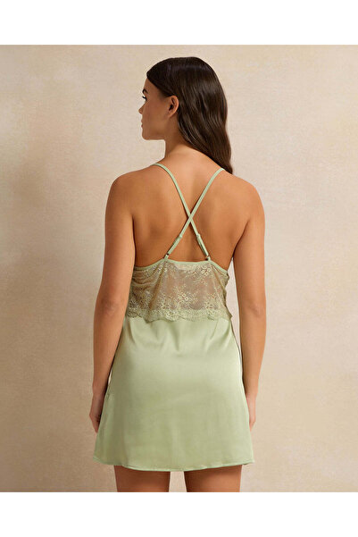 REDTAG Women Green Lace Embellished Chemise