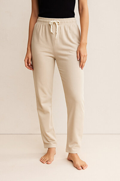 BONY SOCKS Women's innerwear Fleece-Lined beige pajama bottoms