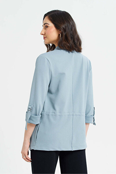 REDTAG Blue Front Open Sleeve Turn Up Drawstring Waist Shacket