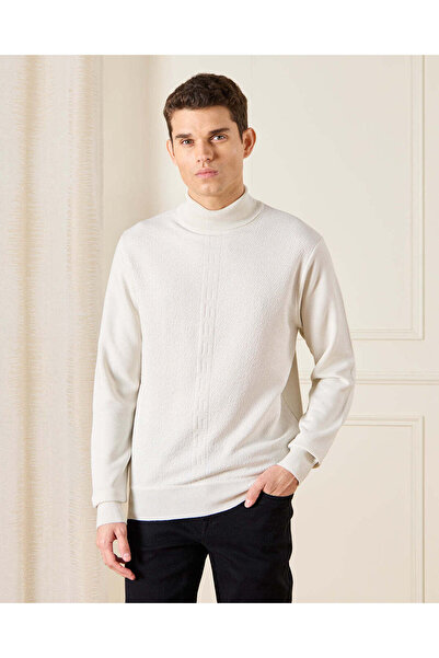 REDTAG Men Ivory High Neck Sweater