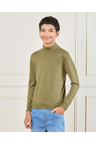 REDTAG Senior Boys Olive High Neck Knitted Sweater