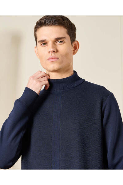 REDTAG Men Navy High Neck Sweater