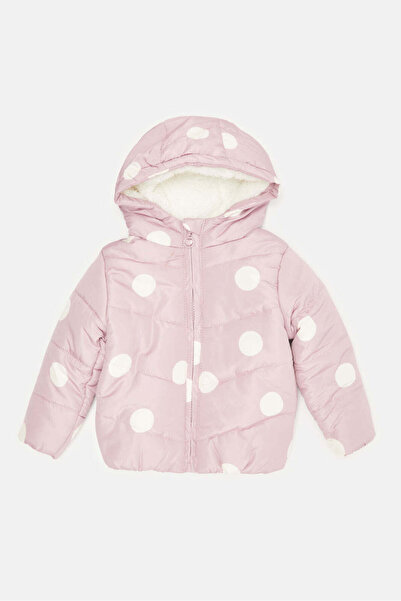 REDTAG Infant Girls Pink Polka Dots Hooded Jacket