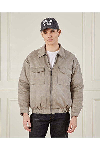 REDTAG Men Beige Wash Suede Jacket