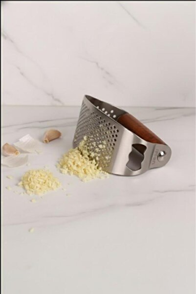 Atbyhome أداة هرس الثوم من ميان براتيج بمقبض من خشب الأكاسيا مريحة للاستخدام