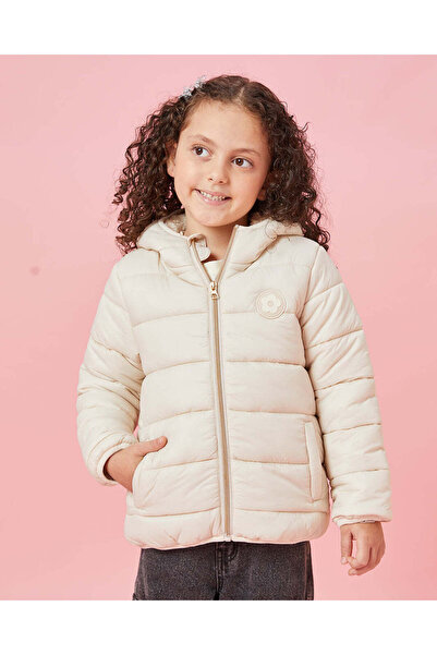 REDTAG Girls Beige Quilted Hooded Jacket