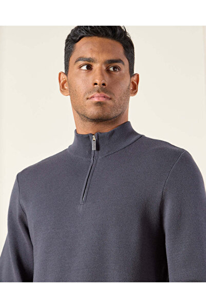 REDTAG Men Grey Half Zip Pullover