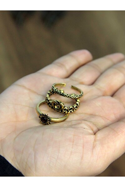 esha Natural Stone 3-Piece Garnet (Ruby) Natural Stone Sun Model Women's Adjustable Ring Set Euy85