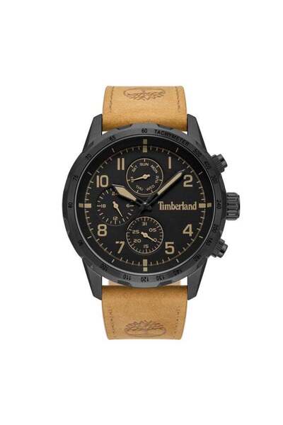 Timberland ساعة كامبتون متعددة الوظائف للأولاد مقاس 44 مم - مينا أسود، حزام ج...