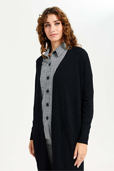 REDTAG Women Black Plain Longline Cardigan