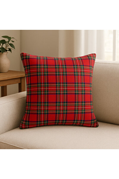 TURKISHRUG KINGDOM غطاء وسادة عيد الميلاد الأحمر المميز ذو النقشة المربعة - زينة عيد الميلاد الأنيقة