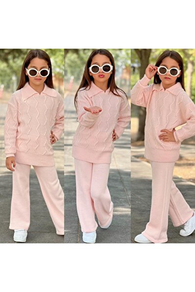 zavera for kids طقم تريكو مكون من قطعتين للفتيات - مطرز - 100% قطن