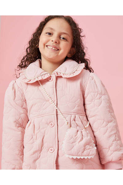 REDTAG Girls Pink Bow Quilted Jacket With A Bag