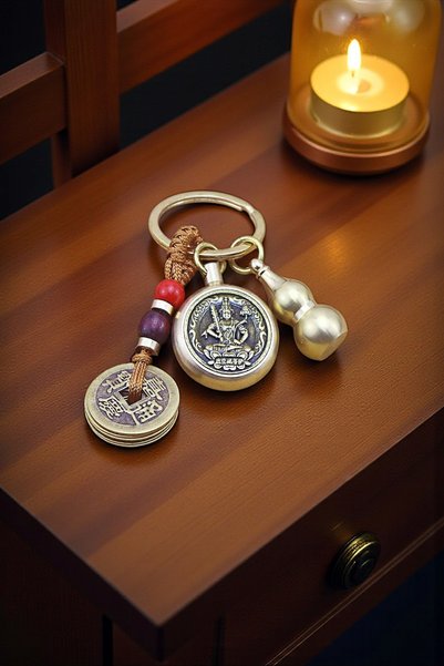 HEDİYE FİKRİ Metal Feng Shui Luck and Prosperity Keychain – Stress Relief Talisman with Rotating Figure 8 cm