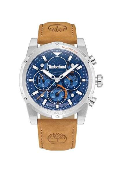 Timberland ساعة شيربروك للرجال، 45 مم، حزام جلدي بني، 5 ATM - TDWGF0009404