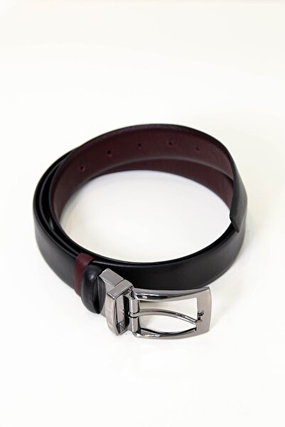 Velvarde Double-Sided Rotating Head Leather Belt Black-Burgundy