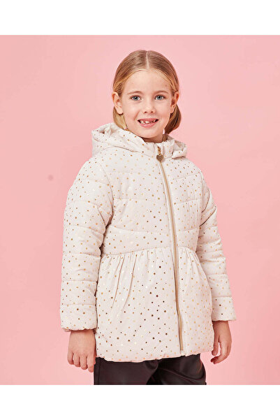 REDTAG Girls Beige Printed Puffer Hooded Jacket