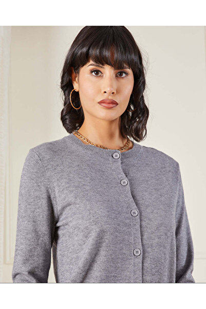 REDTAG Women Grey Knit Top with Button Front