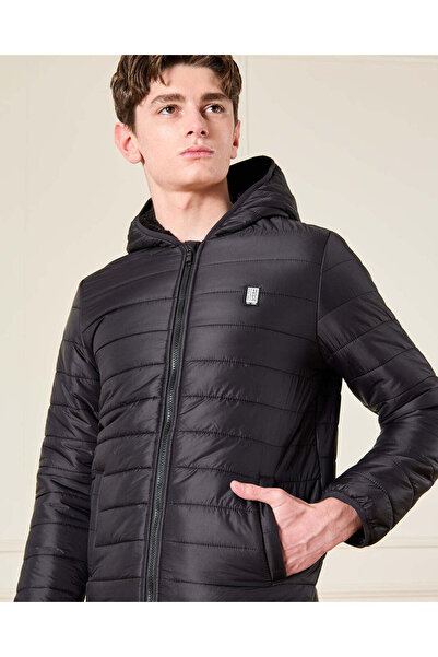 REDTAG Senior Boys Black Sherpa Lining Puffer Jacket