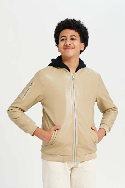 REDTAG Senior Boys Beige Hooded Jacket