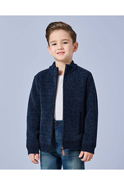 REDTAG كارديجان مبطن بالفرو من قماش الشنيل باللون الأزرق الداكن للأولاد