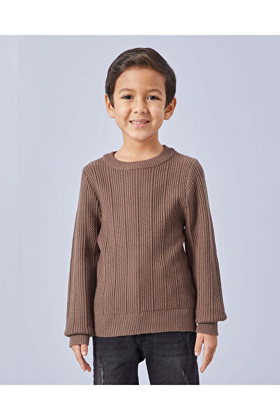 REDTAG بلوفر بني برقبة دائرية للأولاد