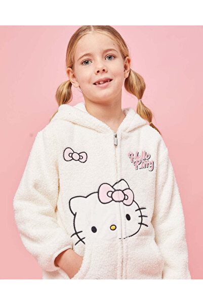 REDTAG Girls Ivory Hello Kitty Hooded Jacket