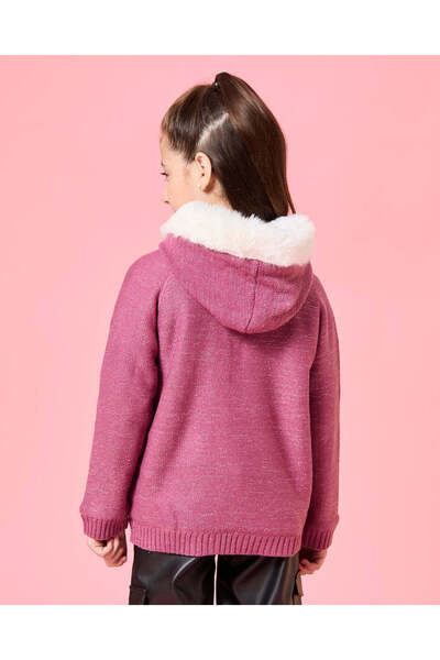 REDTAG Girls Burgundy Zip Thru Hooded Cardigan