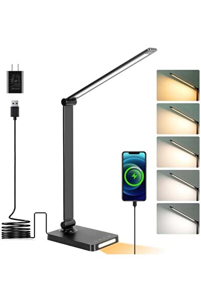 COOYA LED Desk Lamp with USB Ports, 5 Color Modes,3 Brightness Desk Light ,Black（with Adapter）