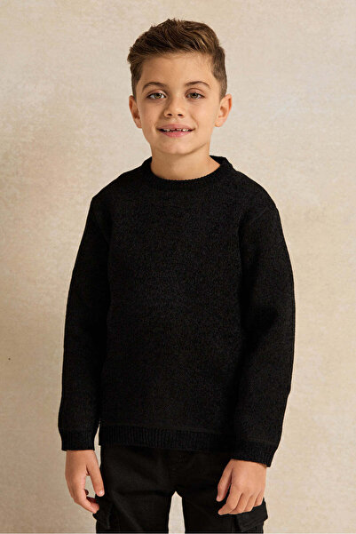 REDTAG Boys Black Plain Pullover