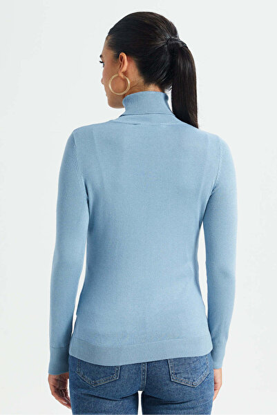 REDTAG Women Blue Turtle Neck Pullover
