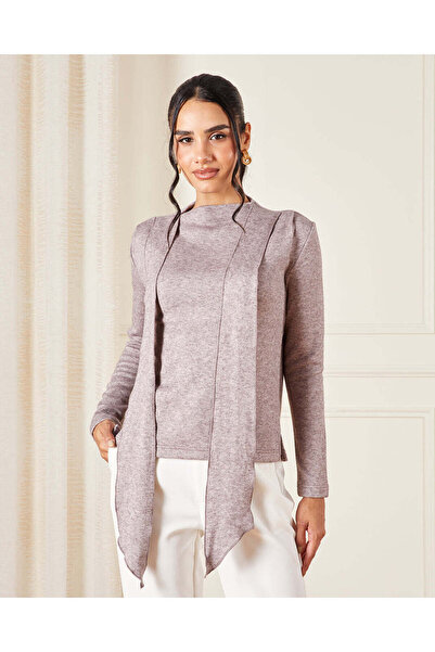 REDTAG بلوفر محبوك بربطة عنق بنية اللون للنساء