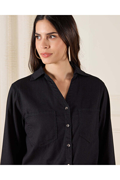 REDTAG Women Black Denim Button Front Shacket