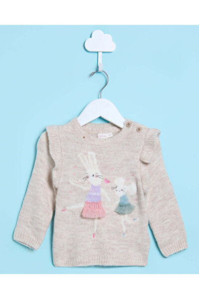 REDTAG بلوفر عاجي اللون للبنات الرضع مع تطريز أرنب