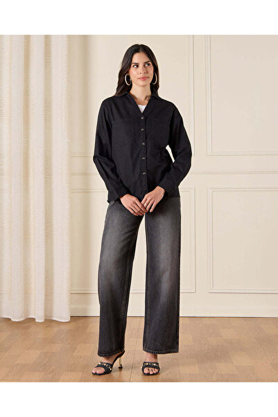 REDTAG Women Black Denim Button Front Shacket