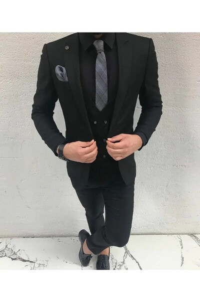 Biçeq Collection Men's Vested Sports Slim Fit Suit_Black