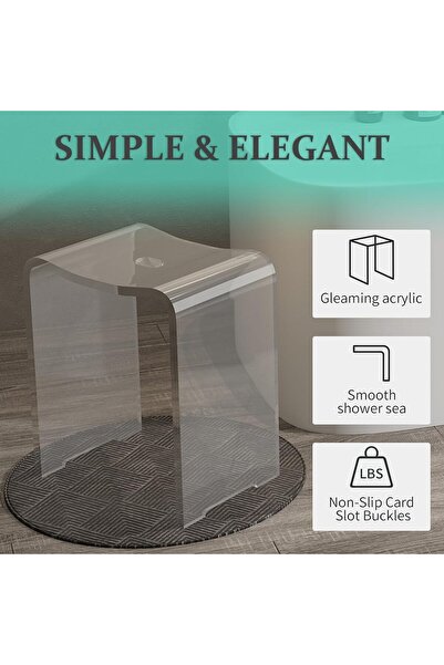 Slasa Clear Acrylic Shower Bench 18.5x10.8x15.5 Inch Modern Stool with Drain Hole