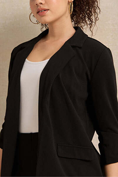 REDTAG Women Black Rolled Up Sleeve Blazer