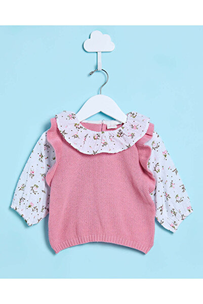 REDTAG بلوفر محبوك مزدوج للبنات الرضع باللونين الوردي والأبيض
