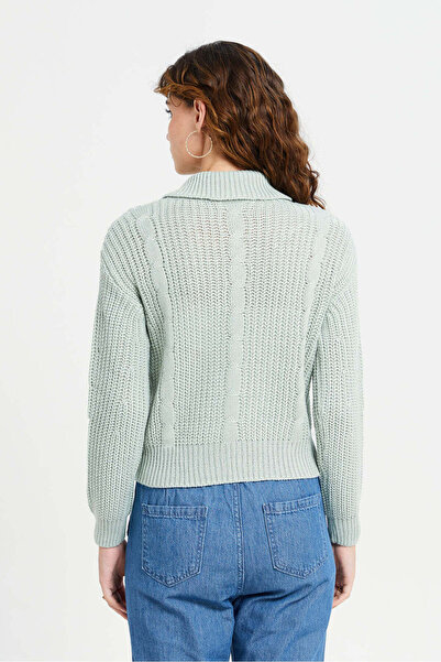 REDTAG Women Blue Zip-Up Knit Cardigan