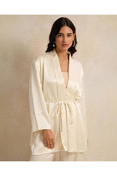 REDTAG Women Beige Crinkled Kimono