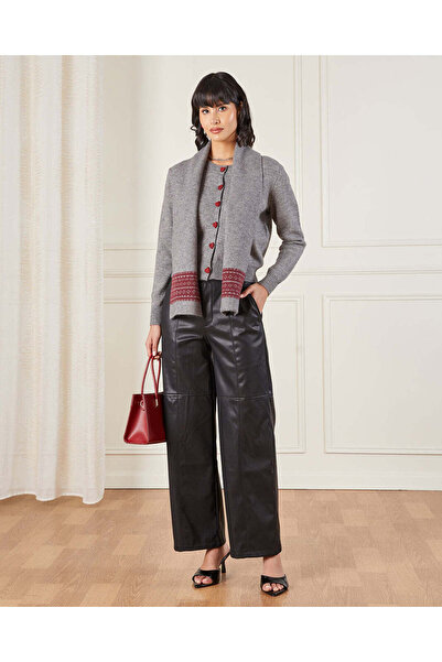 REDTAG Women Grey Button Front Cardigan And Scarf (2 Piece)