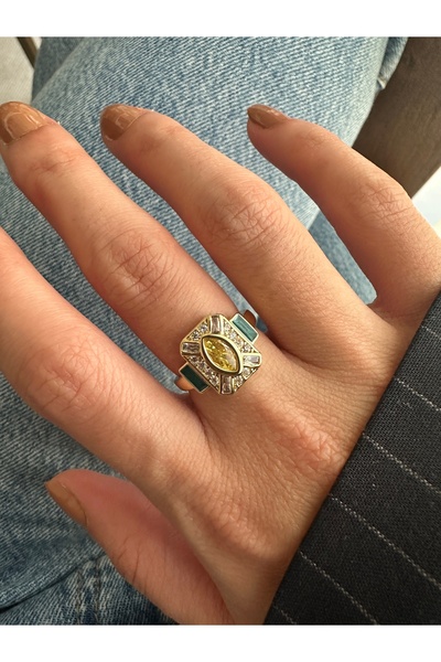 ringbox Brand Quadrilateral Green Enamel Gold Ring